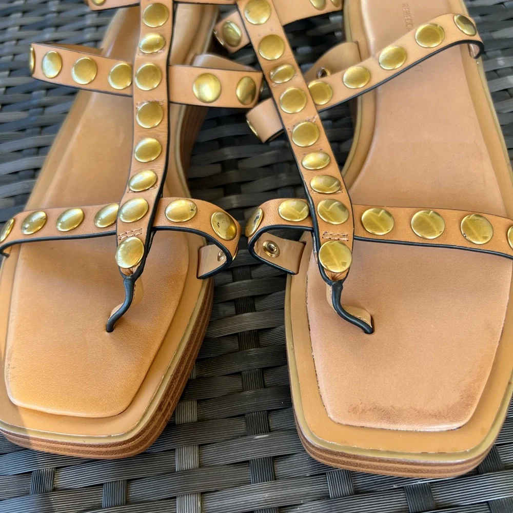 Rebecca Minkoff Gold Studded Tan Sandals